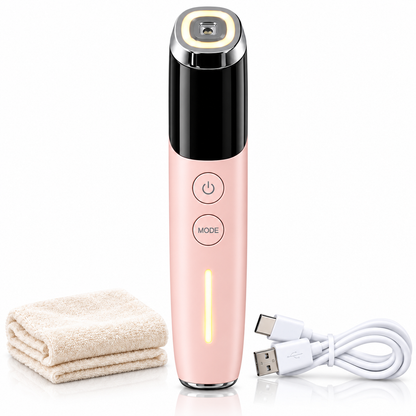 AMANO GlowLift pink facial device shown with USB-C cable on a white background